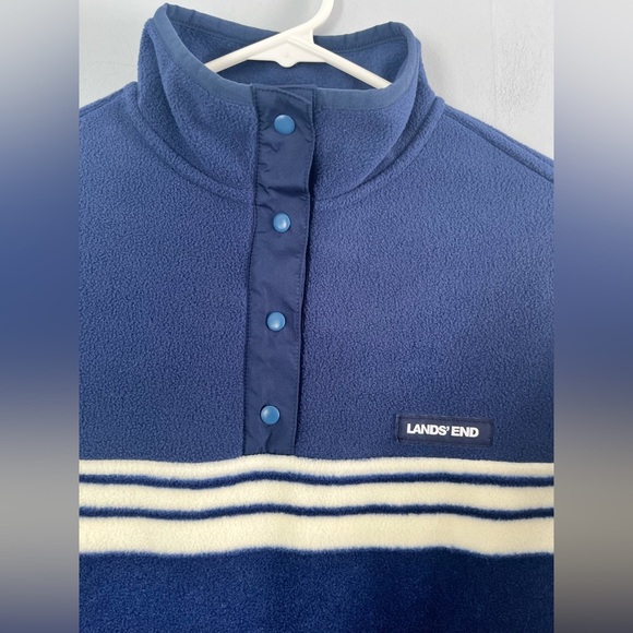 Land’s End Heritage Fleece Snap Neck Pullover Sz S Navy/Ivory Striped. NWT - Picture 5 of 13